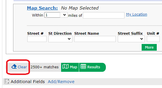 Matrix: How to Clear Search criteria and reset a search