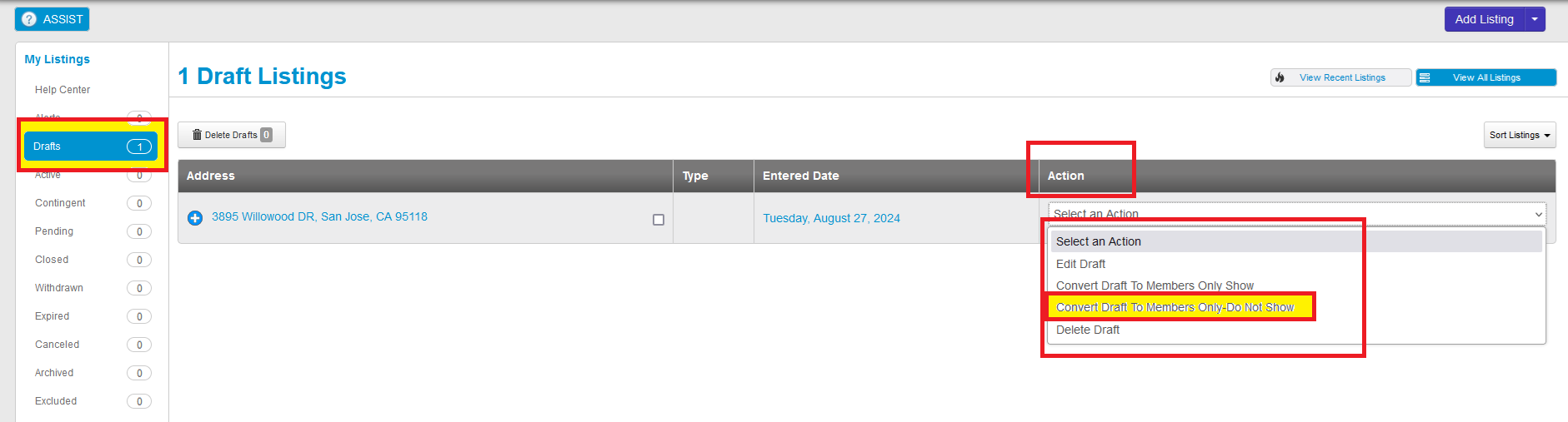 How to tell if your draft is a Members Only or a Regular Listing